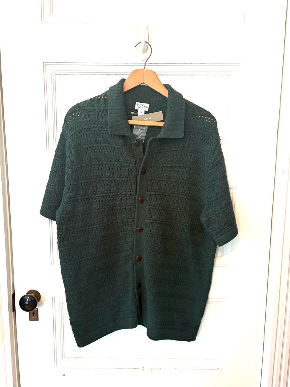 NWT J. Crew Dark Green Short-Sleeve Button-Front Polo Cardigan